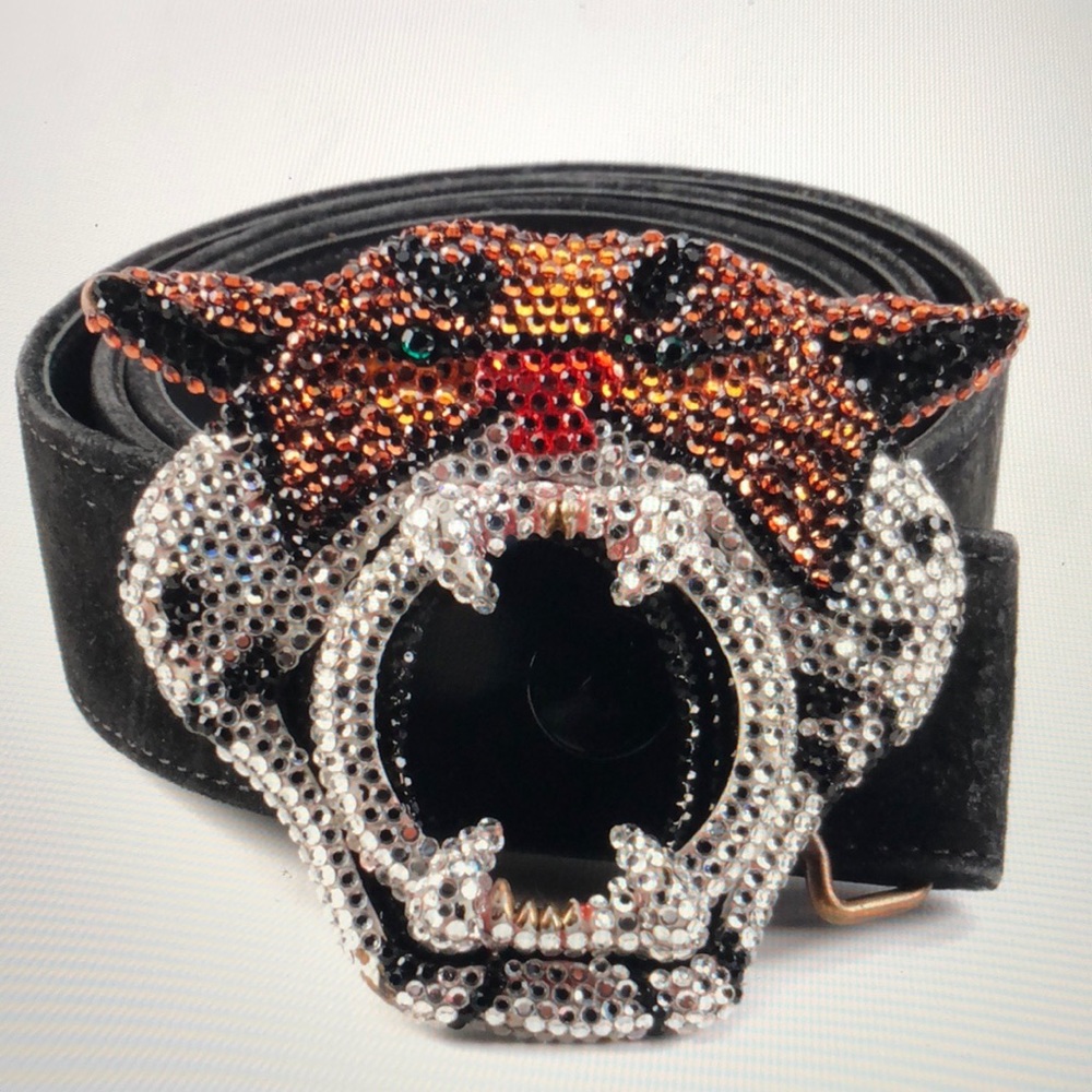 Baron Buckles Brass Tiger Head Embellished by Madeline Beth in Beverly Hills